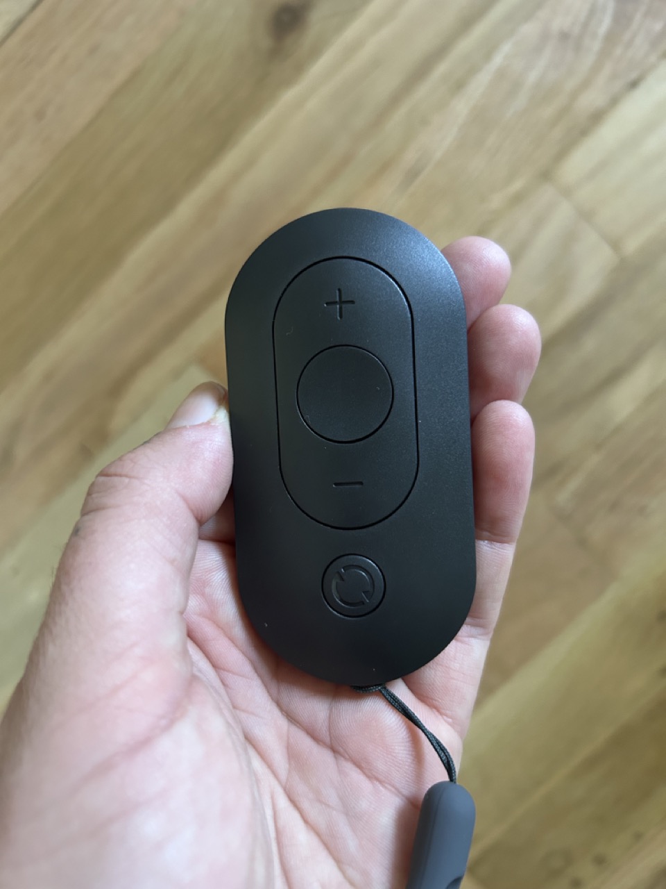 A hand holding the remote for WalkingPad