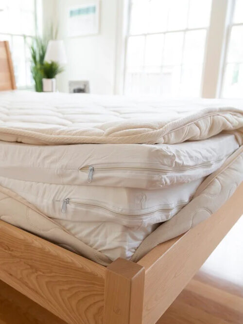 A close up of a Spindle mattress with the cover unzipped