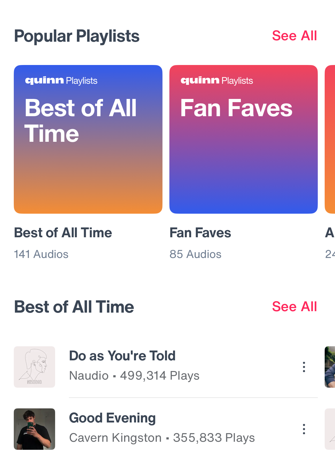 A music app screen displays "Popular Playlists" like "Best of All Time" and "Fan Faves." While browsing top tracks and play counts, unwind as if with massage guns, letting the perfect beats soothe your mood.